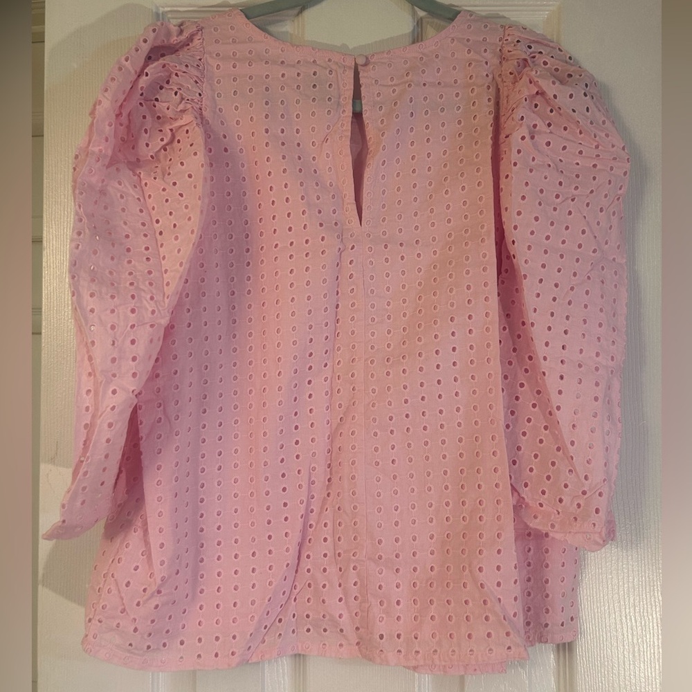 NEW WITH TAGS Pink Puff Sleeve Eyelet Blouse by A New Day, Size Medium - Picture 3 of 3